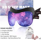 PrettyCare 3D Sleep Mask 2 Pack,Eye Mask for Sleeping 3D Contoured Sleeping Mask Blackout Out Light - Blindfold Airplane with Ear Plugs, Night Masks with Travel Bag (Ultra Purple and Black)