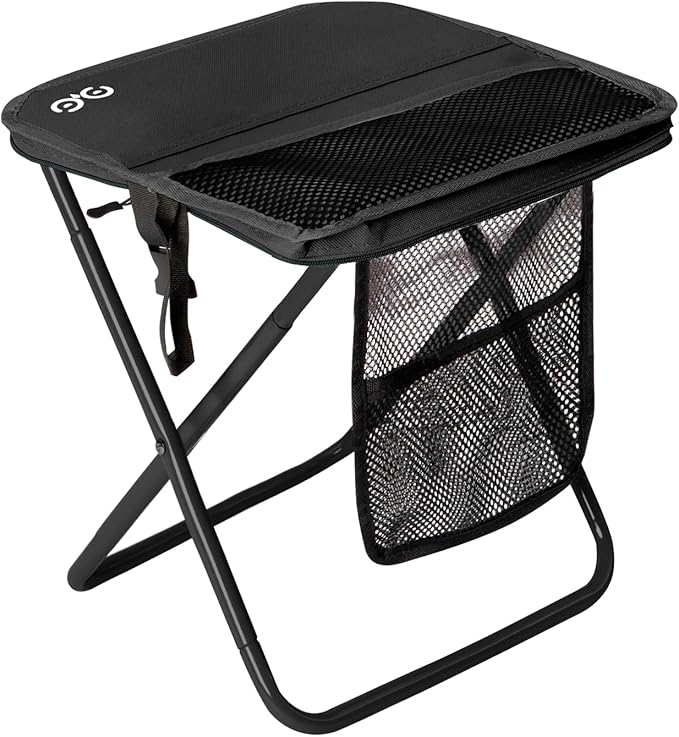 CAMDOOR Portable Collapsible Stool, 16″Folding Stool with 3 Side Pockets and Shoulder Strap, Extra Large Camping Chair Supports 400 lbs, Ultralight Portable Seat for Outdoor, Hiking, Fishing (Black)