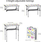 Anbte 2ft Folding Camping Table, 3 Adjustable Height Max 27.5" Small Folding Table with Storage Net Lightweight & Portable with Carry Handle, for Outdoor Indoor Camping Beach BBQ RV, Blooming Floral