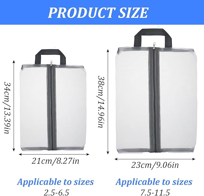 Tyqour 2 Pack Travel Shoe Bags for Storage Shoe Bag for Gym Reusable Shoe Bags Shoe Covers for Travel with Zipper Travel Essentials Women Men for Sport, Grey