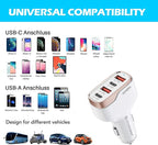 SUNDA 60W USB C Fast Car Charger, 4-Ports Car Charger Adapter, Dual Type C PD30W/PPS30W Compatible with iPhone17/16/15 Pro/Max/iPhone14/iPad Pro/Galaxy/SamsungS25, Dual USB-A 18W QC3.0 for Android