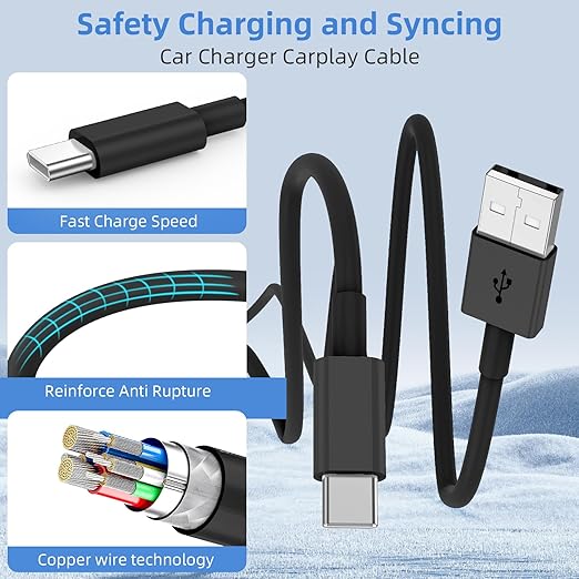 Car Carplay for iPhone 17 16 15 Charger Cord, 2Pack [3FT+6FT] USB A to USB C Charging Cable for Apple 17 Air/16 15 Pro/Pro Max/Plus Type C Cord, for iPad Pro 12.9/11, Air 5th/4th, for Android(Black)