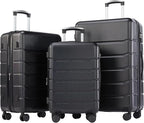 OLIXIS 3-Piece Luggage Set, Carry On Suitcases with Spinner Wheels, Expandable Travel Luggage with TSA Approved Lock & ABS Hard Shell, Black, 20/24/28 Inch