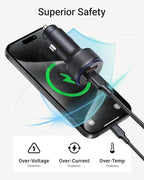 USB-C Car Charger, 3-Port 90W Fast Car Charger, Dual USB-C & USB-A Car Power Adapter, PD3.0 & QC3.0 Fast Charging for iPhone 17/16/15/14/13Pro Max, iPad, MacBook and More