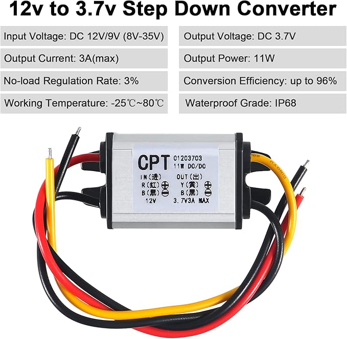 2pcs 12V to 3.7V Converter DC Step Down Buck Voltage Regulator Power Supply Transformer Module 3A 11W Waterproof Car Power Converter for Car Auto Motor