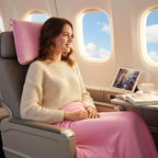 Travel Blanket and Pillow, Ultra-Soft, Compact & Lightweight, 60x50 in, Airplane Travel Essentials with Hand Luggage Sleeve and Backpack Clip, for Travel & Picnic (Pink)