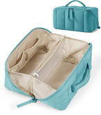 BAGSMART Travel Makeup Bag for Women, Portable Water-resistant Cosmetic Case, Puffy Padded Make Up Organizer Pouch, Open Flat Toiletry Bag for Toiletries, Brushes, Green
