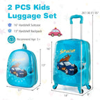 BABY JOY 2 PCS Kids Luggage, 16” Carry-on Hardshell Suitcase with Wheels & Hardside Backpack for Boys Girls, Airline-Approved Toddler Travel Luggage Set (Racing Car)