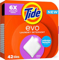 Tide evo Spring Blast Scent Laundry Detergent Fiber Tiles Works on 100% of Common Stains Safe for All Machines and Water Conditions Concentrated HE Compatible Clean and Instant Dissolve, 42 Count