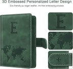 Personalized E Passport Holder Cover Initial Letter Travel Wallet RFID Blocking Passport Cover Credit Card Holder Case Passport Book Holders for Women and Men, Pine Green-E