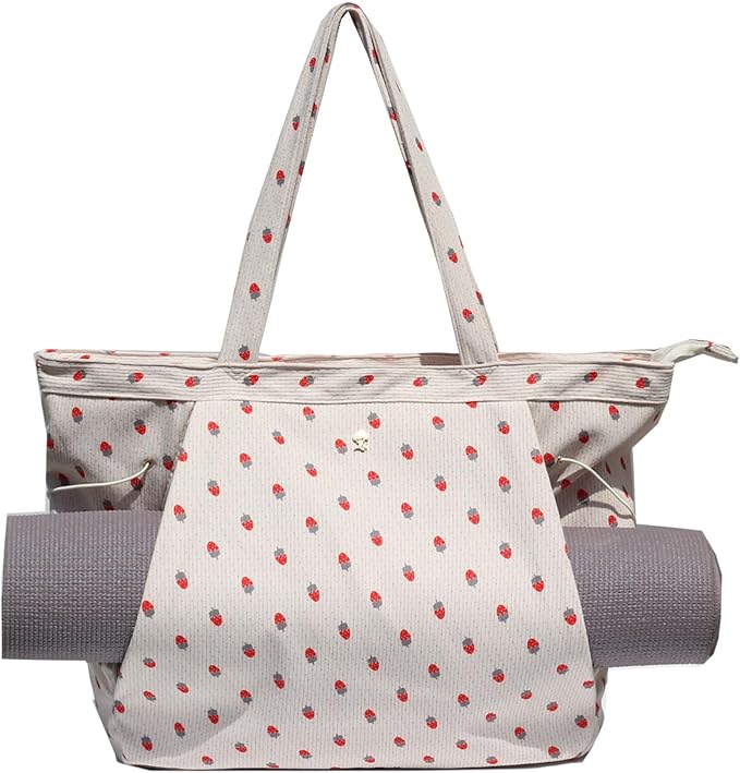 ESVAN Corduroy Yoga Tote Bag Gifts for Women Drawstring Yoga Mat Bag for Office Workout Travel Carryall Pilates Gym