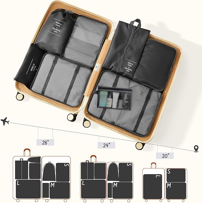 8 Set Packing Cubes for Travel Suitcase Organizer Bags Luggage Packing Cubes Set Travel Essentials Accessories Gifts for Women