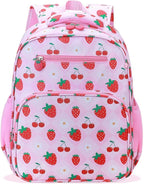 RHCPFOVR Kids Backpack for Girls - Girls Backpack 3-8 Ages Strawberry for Kids 15 Inch School Bookbag for Kindergarten Elementary School Bookbag for Girl 1st 2nd Grade