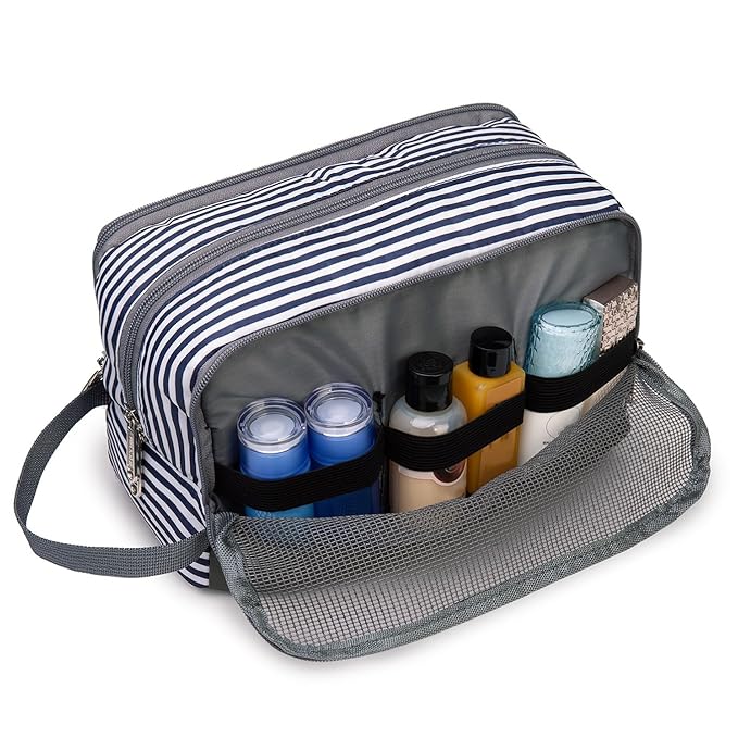 Toiletry Bag for Men Hanging Dopp Kit Water Resistant Shaving Bag Small Toiletry Bag for Traveling (Blue Stripe)