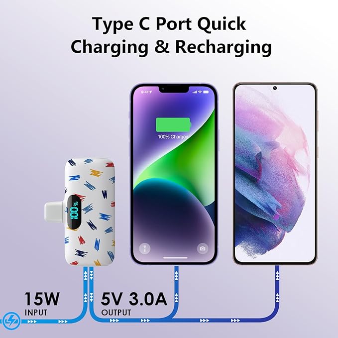 Mini Portable Charger for iPhone,5000mAh PD Fast Charging Battery Pack,LCD Display Cute Power Bank Portable Phone Charger for iPhone 14/14 Pro Max/13/13 Pro/12 Pro/11/XS/XR/X/8/7/6