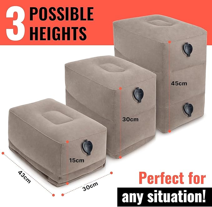Koala Kloud 3 Height Travel Foot Rest - Gray Inflatable Foot Rest Pillow, Car Seat, Airplane Bed for Toddler Travel Essentials Kids Accessories