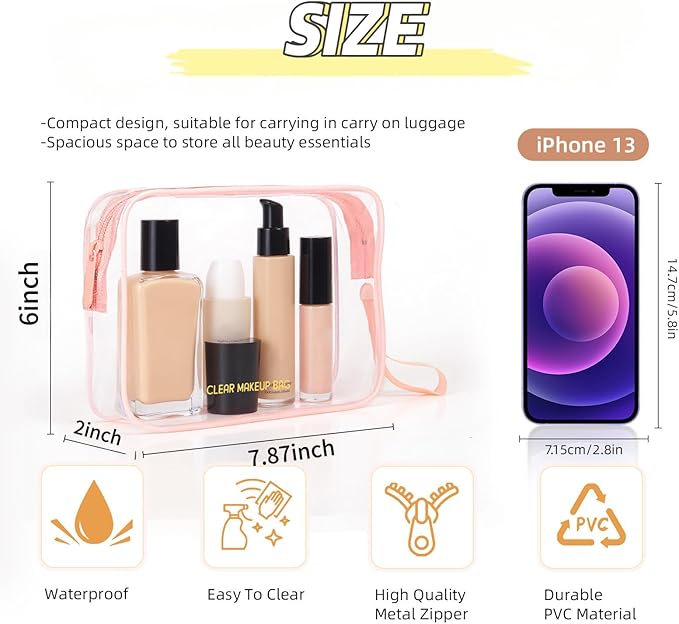 Icramsy Clear Makeup Bag,2 Pack TSA Approved Toiletry Bag Travel Toiletry Bag Hanging Makeup Cosmetic bag for Women Men (Pink)