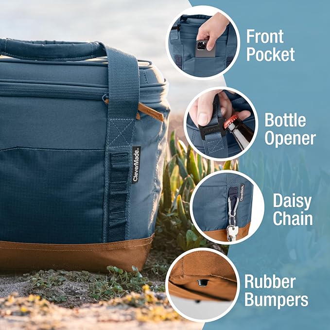 CleverMade Pacifica Collapsible Cooler Bag – Small Portable Cooler Bag for Travel, Foldable Insulated Cooler for Beach, Picnic & Road Trips, Holds Up to 18 Cans, Leakproof Soft Carry Cooler - Ocean
