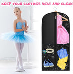 Woanger 6 Pcs Garment Bags for Dance Costumes Clear PVC with Zippers Garment Bag with Pockets Dance Costume Organizer Carrier for Storage Cover for Adult(Black,20'' X 40'')