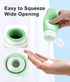 Travel Bottles for Toiletries 90ml with Cosmetic Jar 40ml Luxury Leather Pattern, Anti-Slip Silicone Premium Refillable Bottle Set with Facial Brush for Gym Men Women