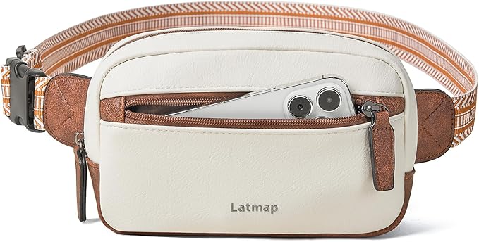 LATMAP 2L Fanny Packs Everywhere Belt Bag Small Fashion Crossbody Waist Pack Faux Leather Waterproof Sling Chest Bag For Women Beige