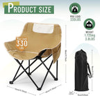 2 Pack Compact Camping Chairs Portable Folding for Outside with Carry Bag Lightweight Moon Chairs for Travel Picnic Hiking Beach Fishing, 600D Oxford, Supports 330lbs(Khaki, Black)