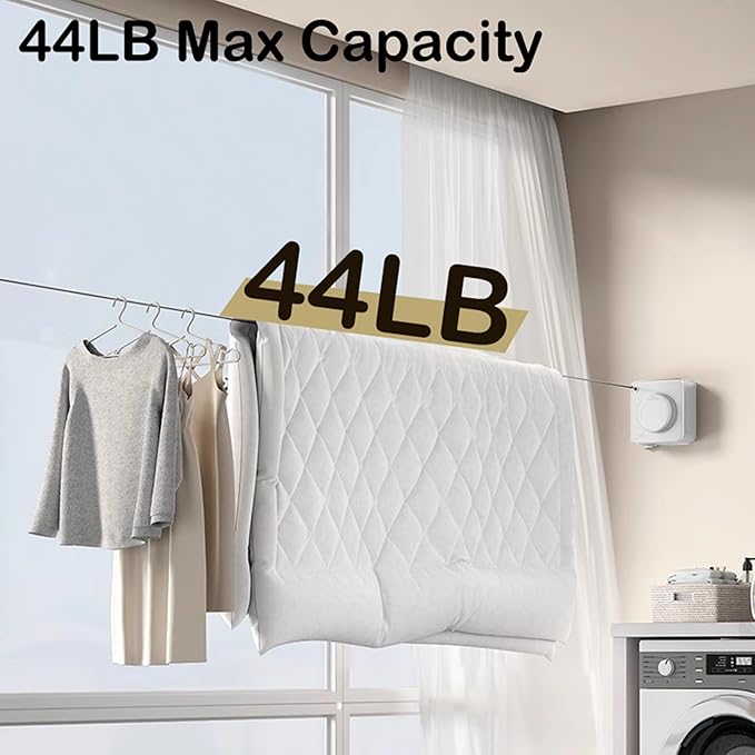 Retractable Clothesline Indoor,Bathroom Clothesline Retracting Heavy Duty Clothes Drying Laundry Line Travel Clothesline for Hotel Room Wall Mounted Stainless Steel Line-13.8 Feets,White