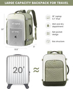 LOVEVOOK Large Travel Backpack for Women, TSA Carry on Backpack for Airplanes, 50L Personal Item Travel Bag for Women fits 17" Laptop,Waterproof Carry on Bag Airplane Approved with 3 Packing Cubes