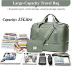 Travel Duffel Bag for Women, Carry-on Overnight Weekender Bags with Wet Pocket & Toiletry Bag, For Spirit Airlines 18x14x8 Personal Item Bag,3 Pcs Set,Small,Olive Green