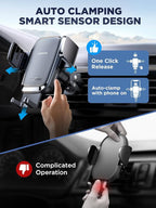JOYROOM Wireless Car Charger, 15W Fast Charging Auto Clamping Car Phone Holder Charger, Air Vent Car Phone Holder Mount for iPhone 17/16/15 Pro Max Air, Galaxy S26/25 Ultra, Pixel 10 Pro and More