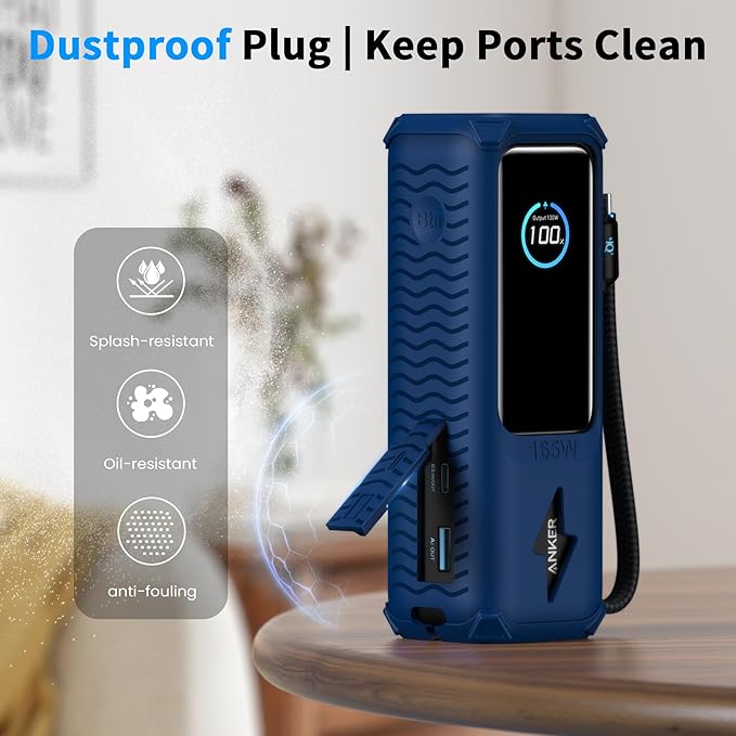 YWXTW Silicone Case for Anker Laptop Power Bank (25,000mAh/165W) - Shockproof Drop-Resistant, Built-in Cable Storage | Non-Slip Grip, Hidden Dust Plug Protective Cover for Anker Power Bank 165w