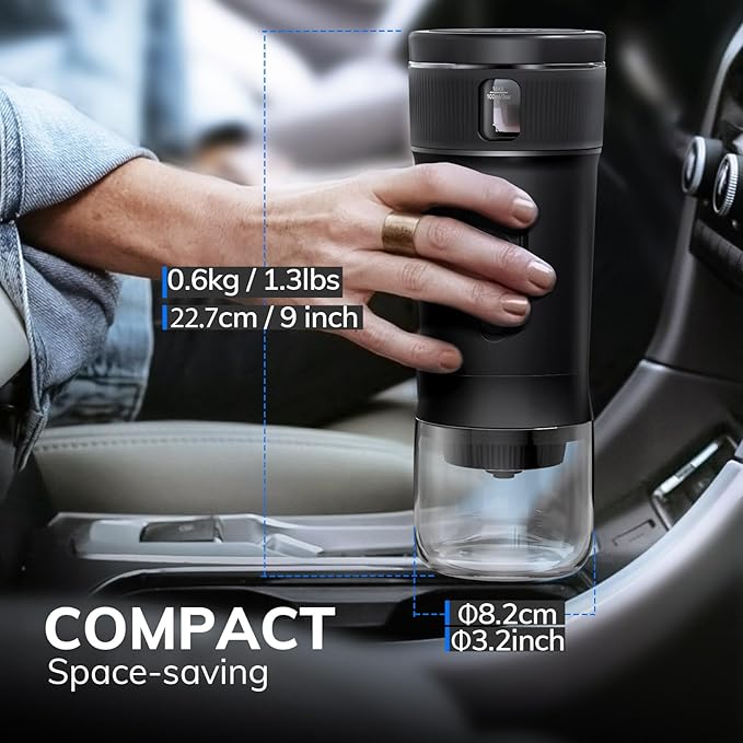 Portable Espresso Machine 100W Self-Heating & Car-Ready, Compatible with NS Capsules & Ground Coffee, Ideal for Travel, Camping, RV, Black