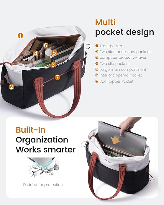 LOVEVOOK Tote Bag for Women, Puffy Work Tote with Large Cup Holder, Quilted Laptop Bag Travel Tote Shoulder Bag Handbag