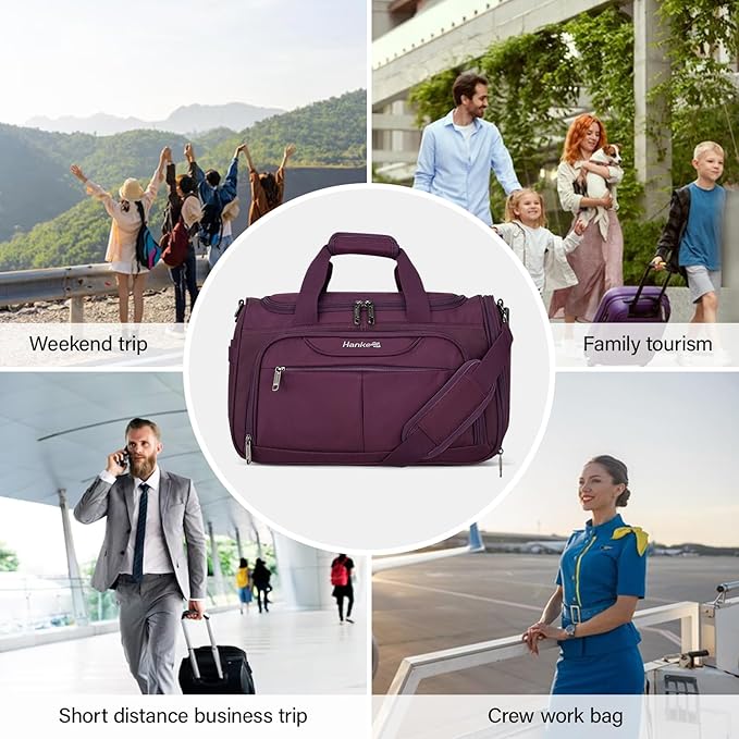 Hanke Large Capacity Travel Duffel Bag, Carry On Luggage with 12 Pockets, 17 Inch Laptop Compartment, Wet Dry Separation & Independent Shoe Bag, Lightweight Foldable Duffel Bag for Women Men（Purple）