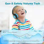 iClever BTH22 Kids Bluetooth Headphones, 60H Play Time, 74/85 dBA Safe Volume, Bluetooth 5.4, USB C, Over Ear Kids Headphones Wireless with Mic AUX Cord for iPad/Tablet/Travel/School (Black/Blue)