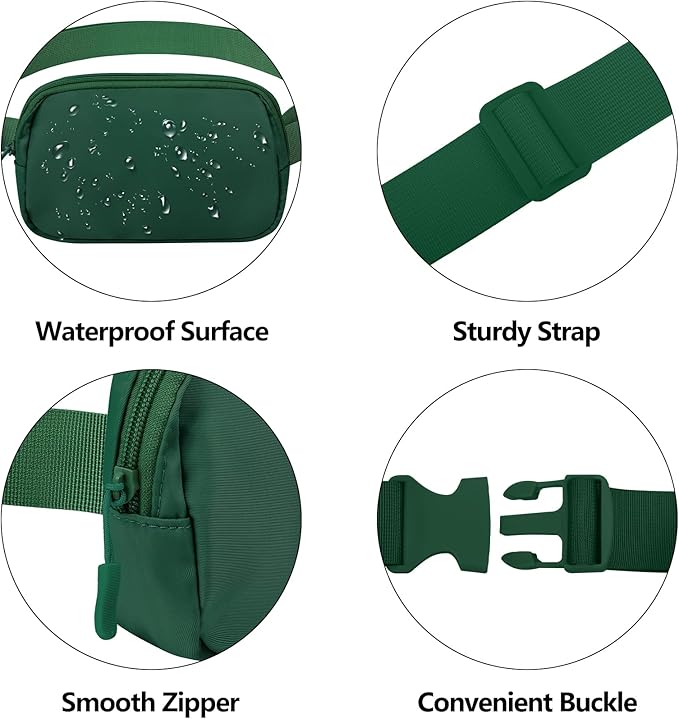 Fanny Pack Crossbody Bag for Women and Men, Belt Bag for Hiking Bum Bag with Adjustable Strap,Casual Cell Phone Pouch，Waist pack for Running Workout Sports Travel Deep Green