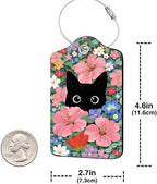 2 Pack Luggage Tag for Suitcase, Cute Unique Leather Bag Tags Identifiers Privacy Cover ID Label with Durable Steel Loop for Women Men Kids Girls Travel (BlackcatskyC)