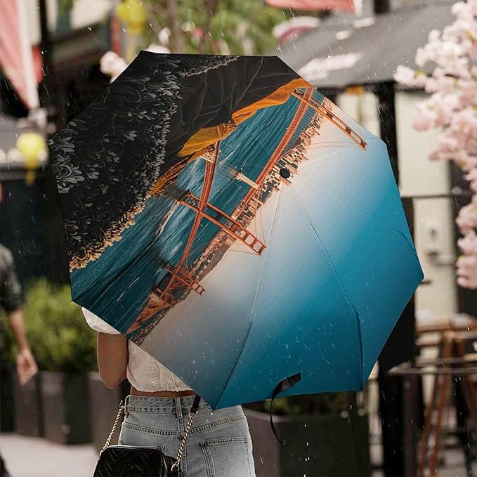 Cowboy Black Hat Western Boots Umbrellas for Rain Portable Travel Umbrellas Lightweight Automatic Windproof Folding Umbrella Compact Outdoor Beach Umbrella for Women, Men