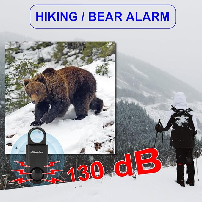 2 Pack Personal Safety Alarm 130db User-Replaceable Battery SOS Emergency Loud Sound Siren Keychain Alert for Women, College Students, Children, Night Runner, Hiking, Camp, Bear Alarm. Black