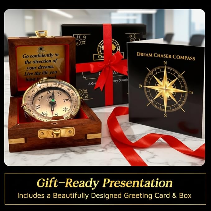 The Dream Chaser Compass - Go Confidently -2026 Unique Graduation Gifts for Him, College, High School, Cool Birthday Gift Idea for Son, Boys, Motivational Greeting Card Included
