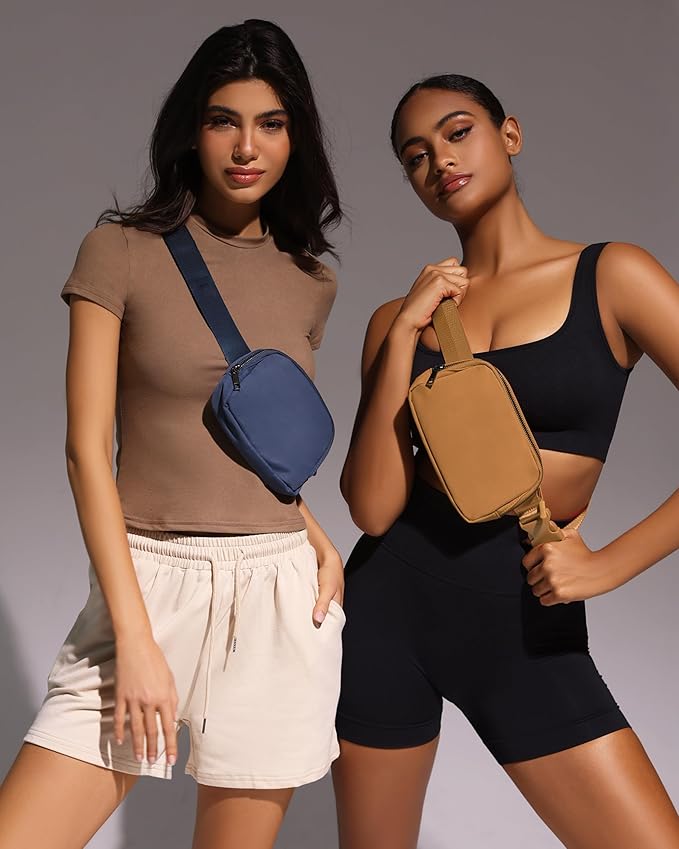 YOSHUYUKI Cross Body Fanny Packs for Women Men Fashion Waist Bag Pouch Nylon Small Travel Crossbody Bags Mini Purse Everywhere Belt Bag Bum Bag with Adjustable Strap for Workout Running Hiking Caramel