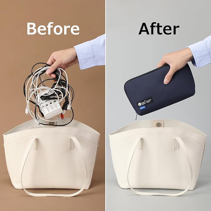 RIGHT AWAY Travel Tech Pouch，Waterproof Cord Case，Electronics Organizer Travel Case，Cable Organizer Storage Bag For Phone, Charger, Accessories(Dark Blue)