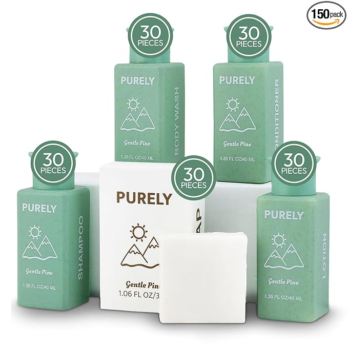 150‑Piece Bulk Travel Toiletries Set | Hotel & Airbnb Essentials | 1.3 oz Bottles (30 Shampoo, 30 Conditioner, 30 Body Wash, 30 Lotion, 30 Bar Soap) | Guest Bathroom Supplies + Homeless Outreach