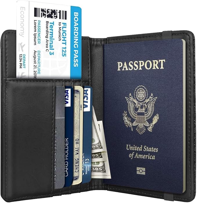 Passport Holder Cover RFID Blocking Slim Minimalism Travel Wallet Carbon Fibre Card Organizer,Black