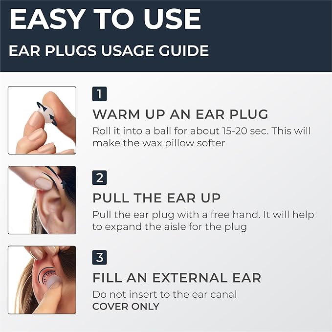 Peace&Quiet PQ Wax Ear Plugs for Sleeping, Swimming - 50 Noise Cancelling Silicone Gel Wax Earplugs, Ear Protection for Sleep and Swim, Soft Pillows with Sound Blocking Level 32Db, (50 Pillows)