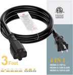 (3Feet) NEMA 5-15P Extension Cord, Plugrand NEMA 5-15P to 5-15R/ 5-20R/ 6-15R/ 6-20R AC Adapter Cord, 12AWG 15 Amp to 20 Amp T Blade Adapter Cable, 15A 125V to 20A 250V Extension Cord
