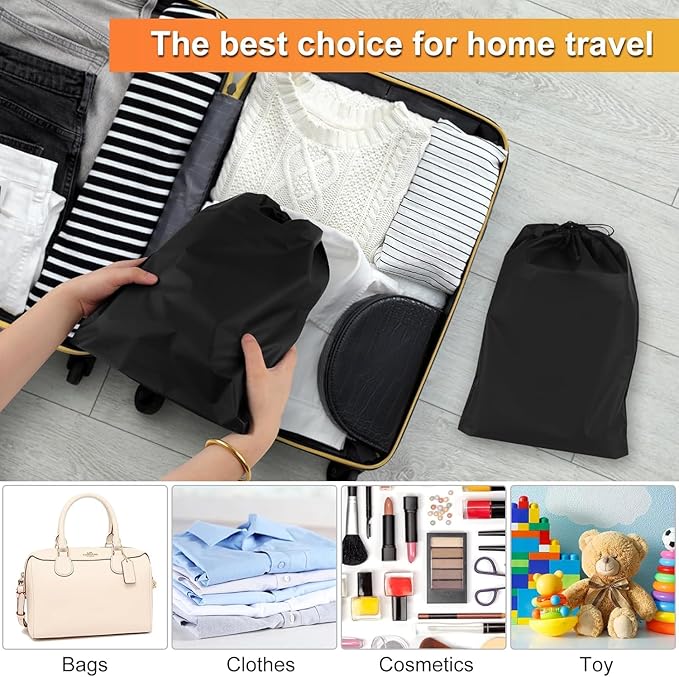 Shoe Bags for Travel, 15.7" x 11.8" Travel Shoe Bags for Packing, Large Waterproof Portable Drawstring Travel Shoe Storage Bag Travel Essentials Women for and Men (Black)