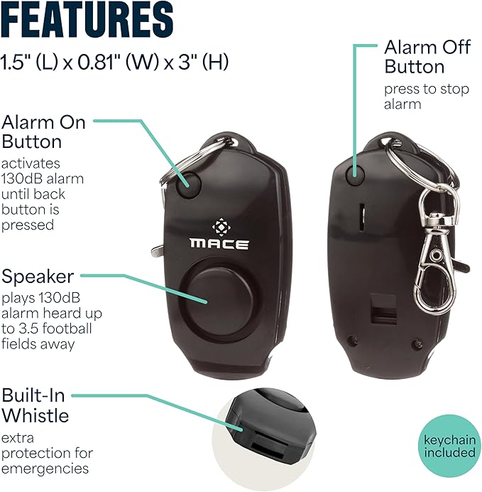 Mace Personal Safety Alarm & Mace Pepper Spray Kit - Loud 130db Siren with Built in Emergency Whistle, 10 Feet Range Pocket Model (0.42 oz) Self Defense Pepper Spray for Women & Men
