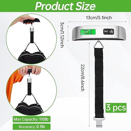 Jeffbaubl 3 Pack Digital Luggage Scale,Luggage Weight Scale,110LB Baggage Scale with Backlit LCD Display,Portable Hanging Baggage Scale,Suitcase Weight Scale with Hook for Travel Home