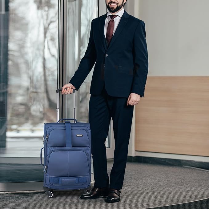 Hanke Luggage Sets 2 Piece Softside Expandable Luggage With Spinner Wheels TSA Lock,Travel Luggage Rolling Suitcase Checked Luggage Blue(20/28)